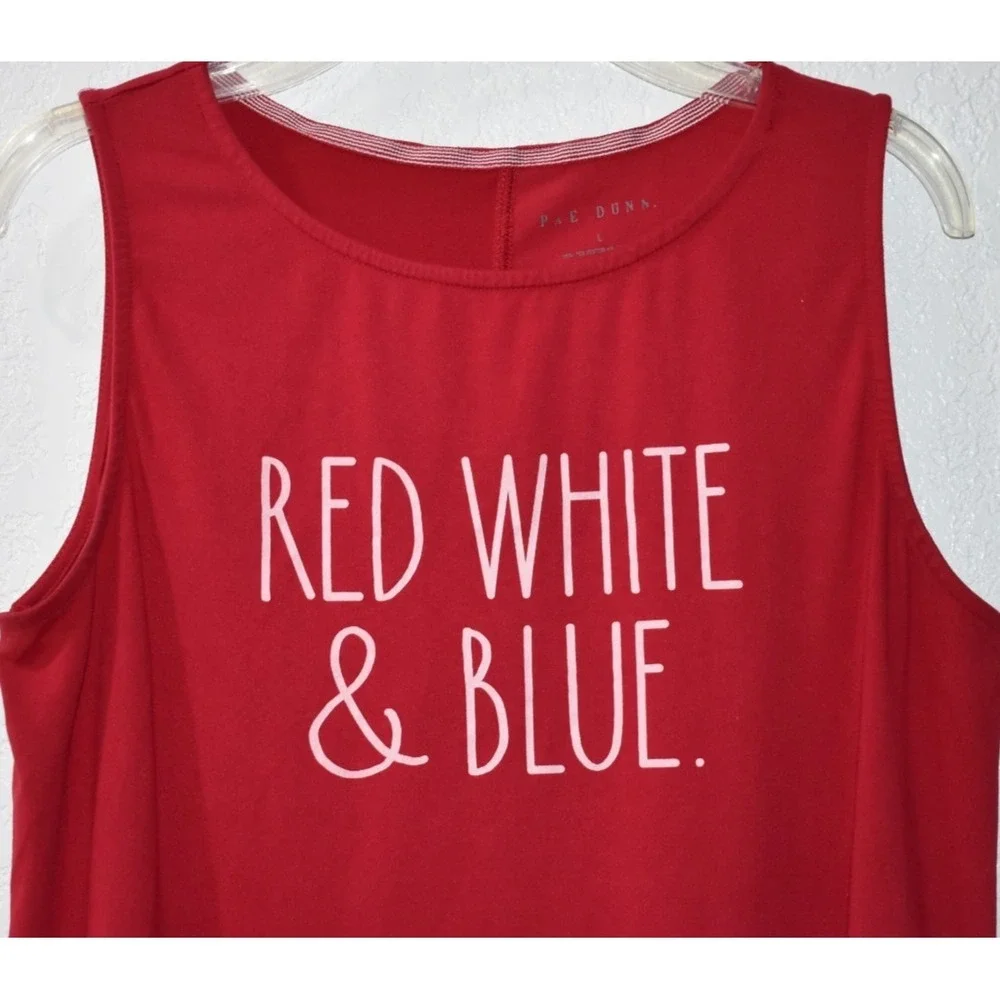 Rae Dunn RED TANK Patriotic Stretch Top RED WHITE BLUE Sleeveless Top